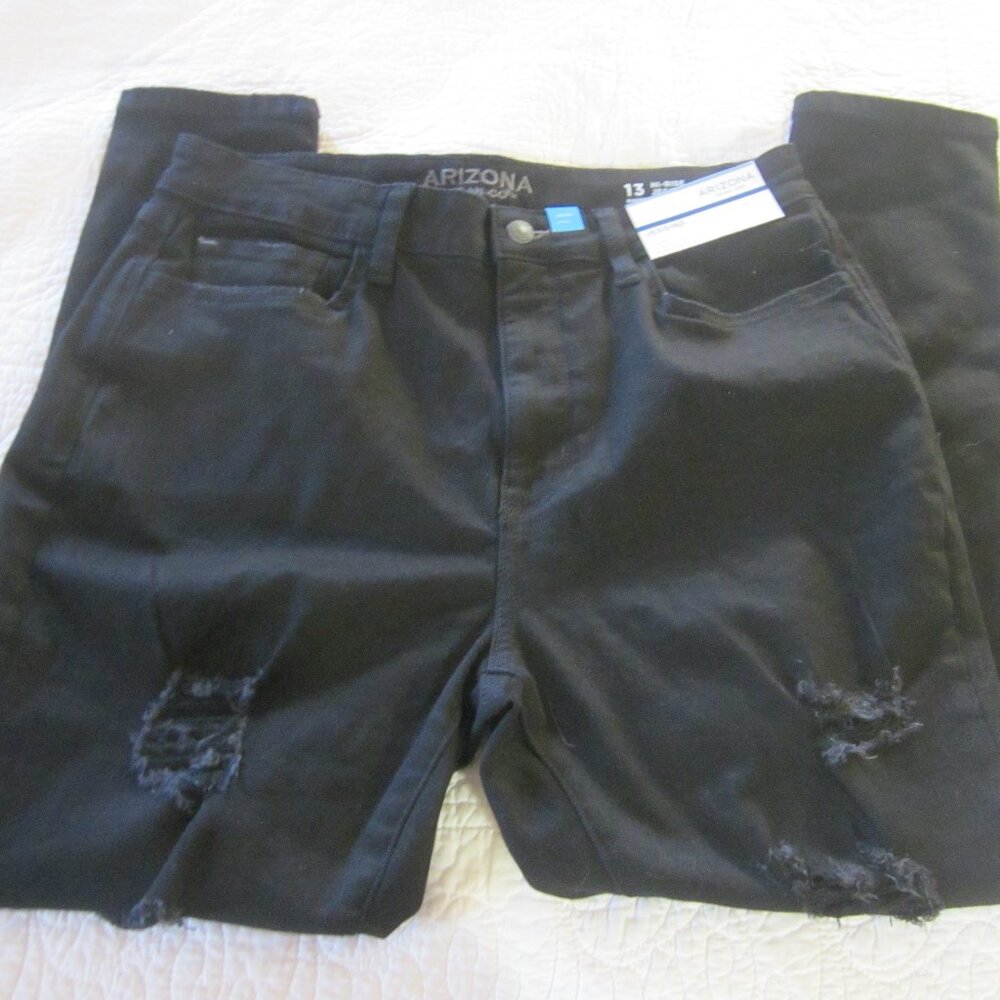 Arizona Jeans 13 Short Black Jeggings High Rise Slimmest Fit Distressed